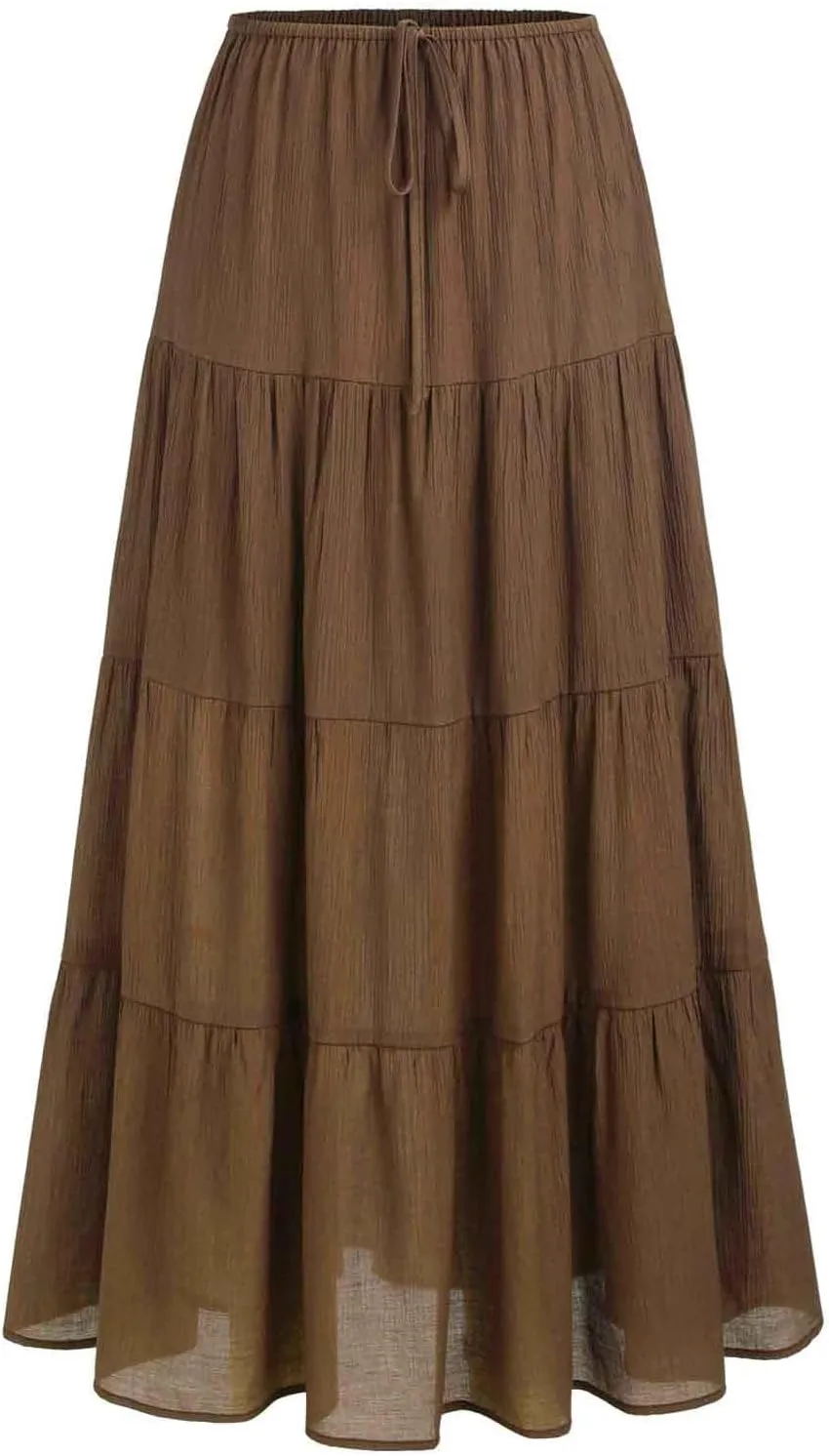 Long Flowy Skirts for Women Boho Summer Tiered Skirts Drawstring Waist Casual Maxi Skirts A Line Beach Skirts