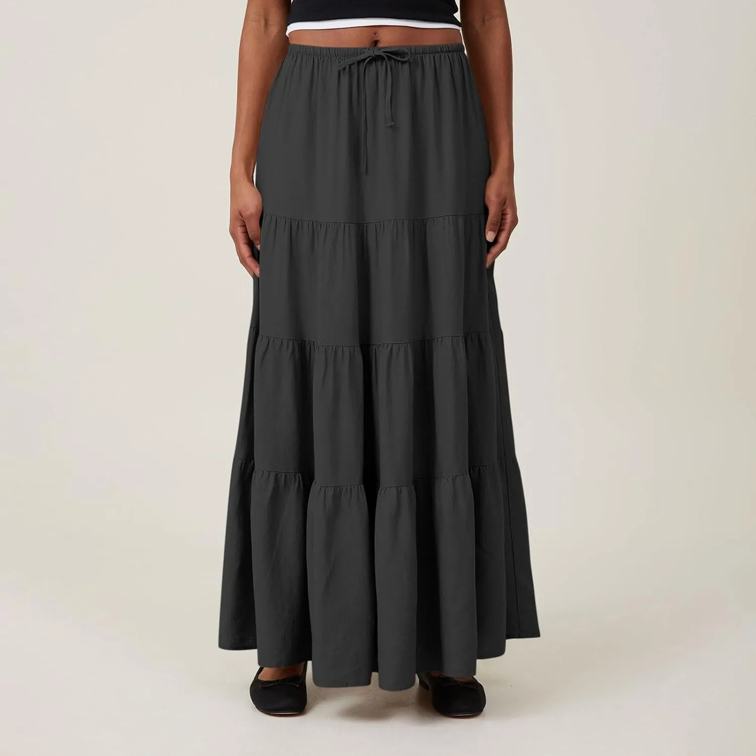 Long Flowy Skirts for Women Boho Summer Tiered Skirts Drawstring Waist Casual Maxi Skirts A Line Beach Skirts