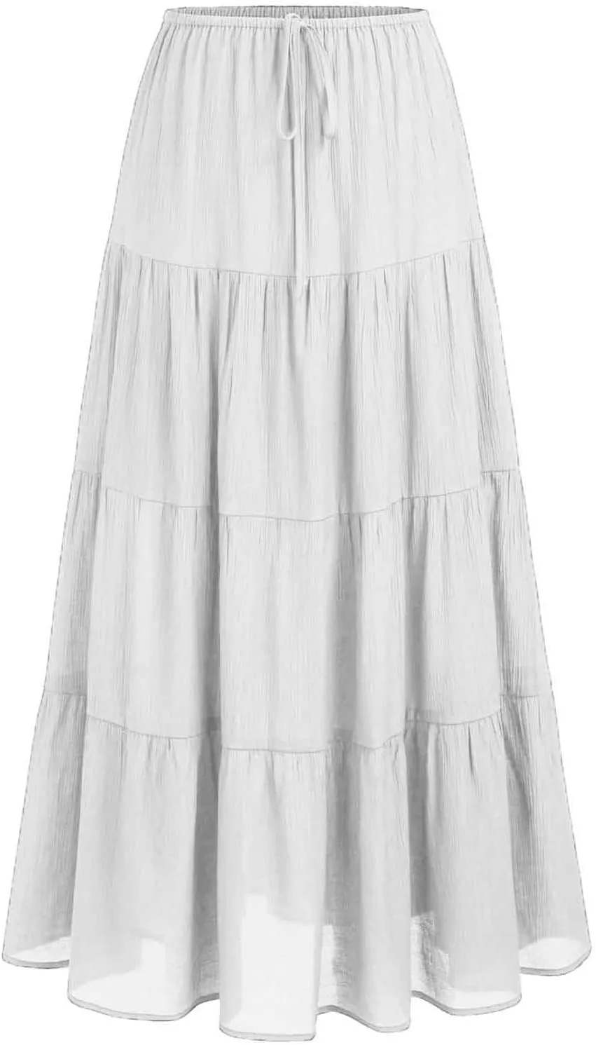 Long Flowy Skirts for Women Boho Summer Tiered Skirts Drawstring Waist Casual Maxi Skirts A Line Beach Skirts
