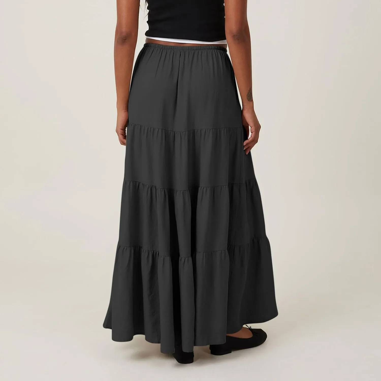 Long Flowy Skirts for Women Boho Summer Tiered Skirts Drawstring Waist Casual Maxi Skirts A Line Beach Skirts