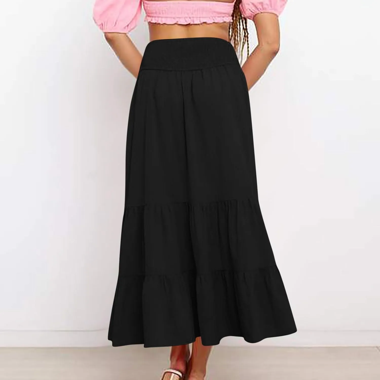 Long Flowy Skirts for Women Summer Ruffle Skirts High Waist Boho Skirts Pleated A Line Skirts Casual Vacation Skirts