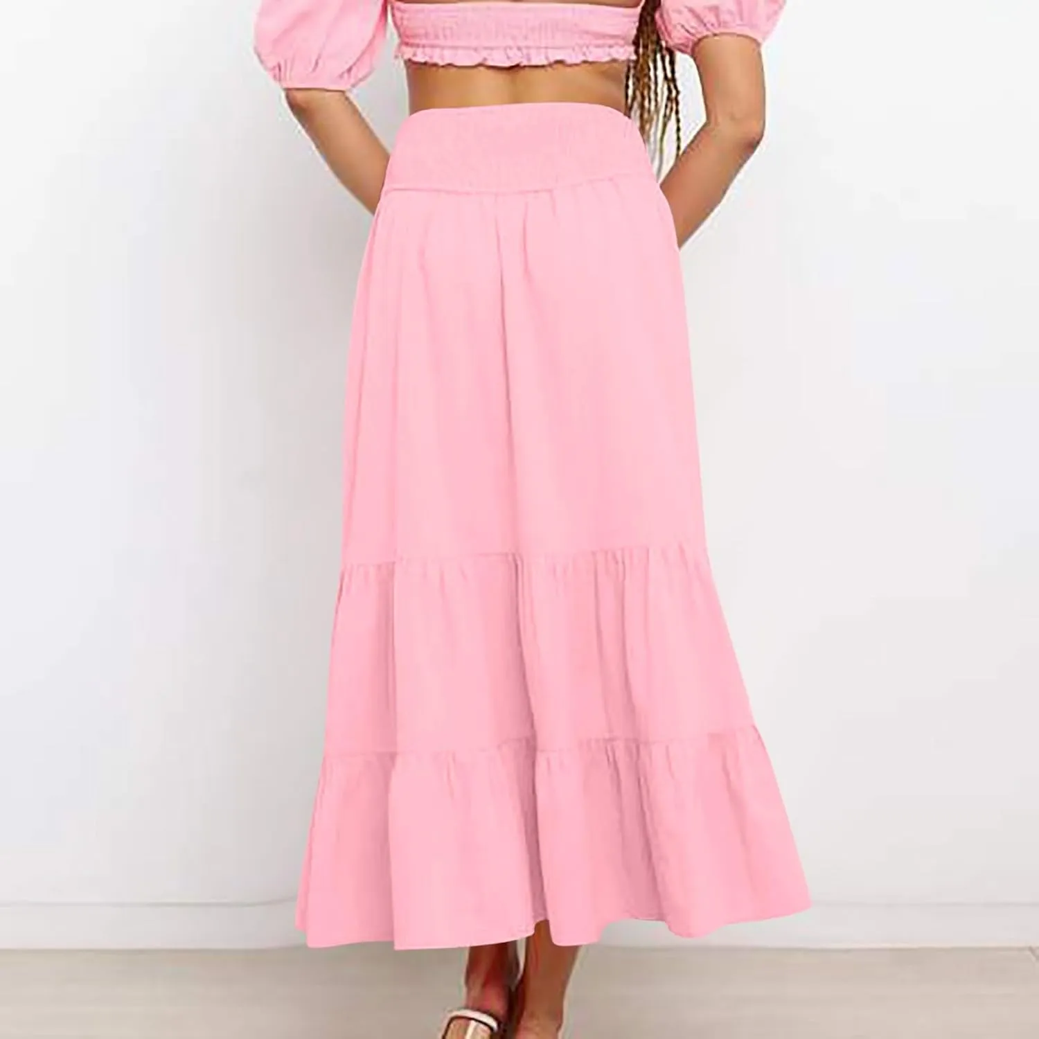Long Flowy Skirts for Women Summer Ruffle Skirts High Waist Boho Skirts Pleated A Line Skirts Casual Vacation Skirts