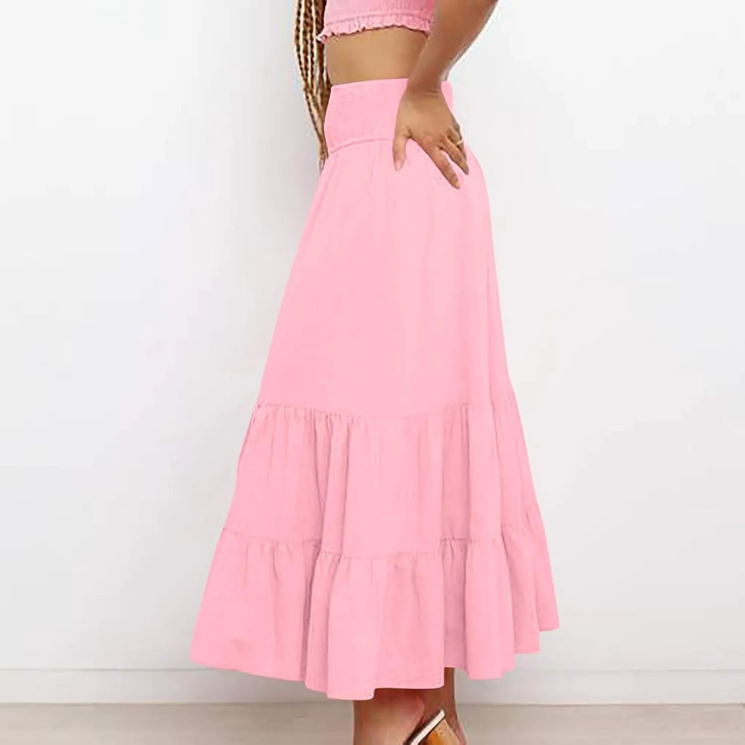 Long Flowy Skirts for Women Summer Ruffle Skirts High Waist Boho Skirts Pleated A Line Skirts Casual Vacation Skirts