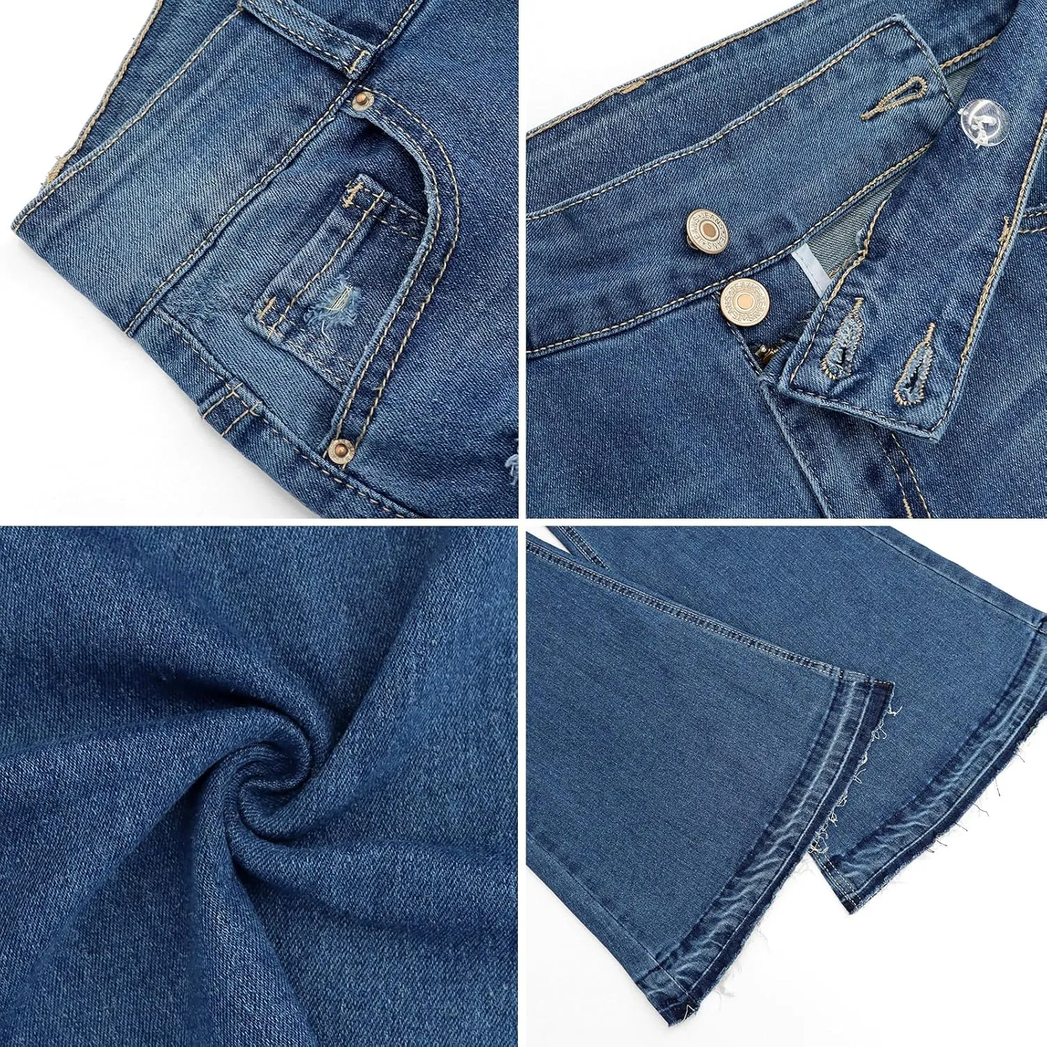 LONGBIDA Skinny Ripped Bell Bottom Jeans for Women High Waisted Stretchy Flare Curvy Denim Pants with Pockets