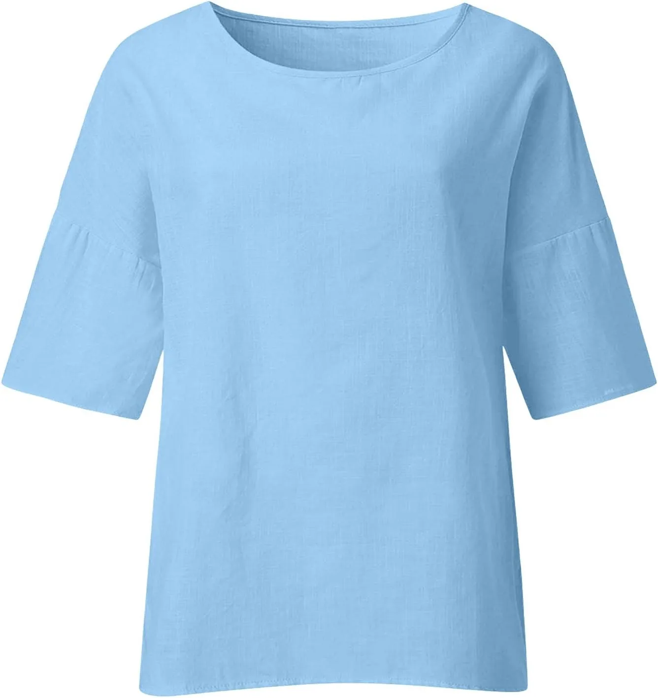 Loose Fit Long T Shirts for Women Summer Fall 3/4 Length Sleeve Crewneck Linen Plain Tops Shirts Women 2025 Trendy
