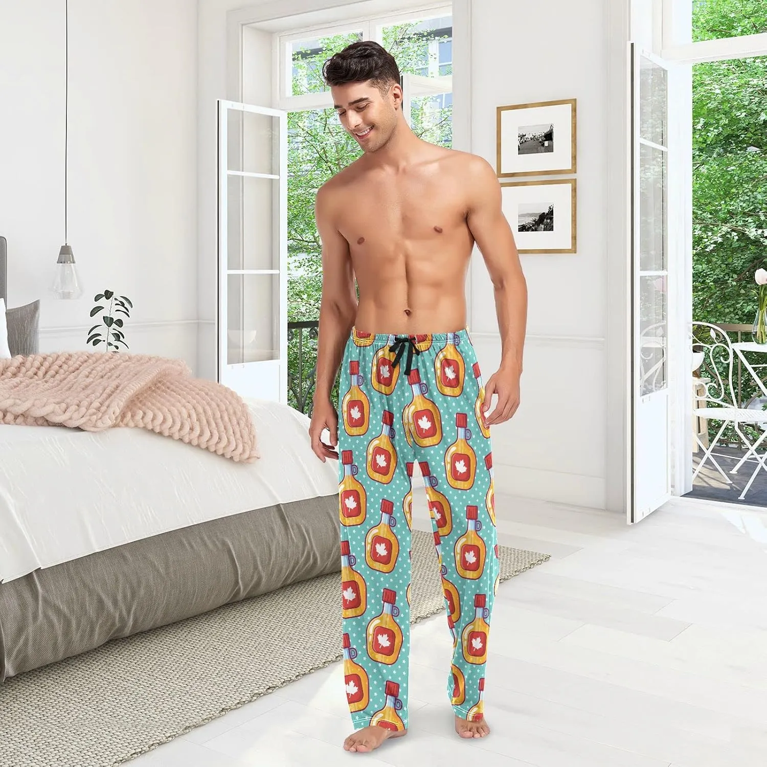 Maple Syrup Bottle Star Pattern Men's Pajama Pants Sleepwear Lounge Pajama Bottoms