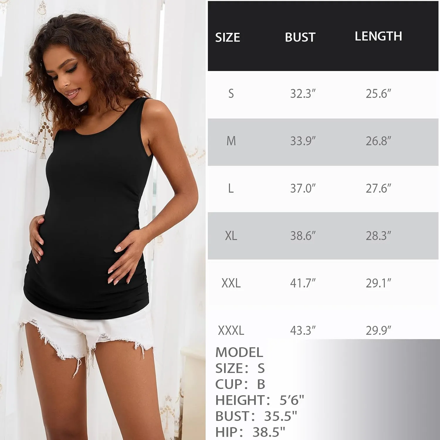 Maternity Tank Tops for Women Ruched Sleeveless Basic Tops Maternity Shirt Vest Pregnancy Tee