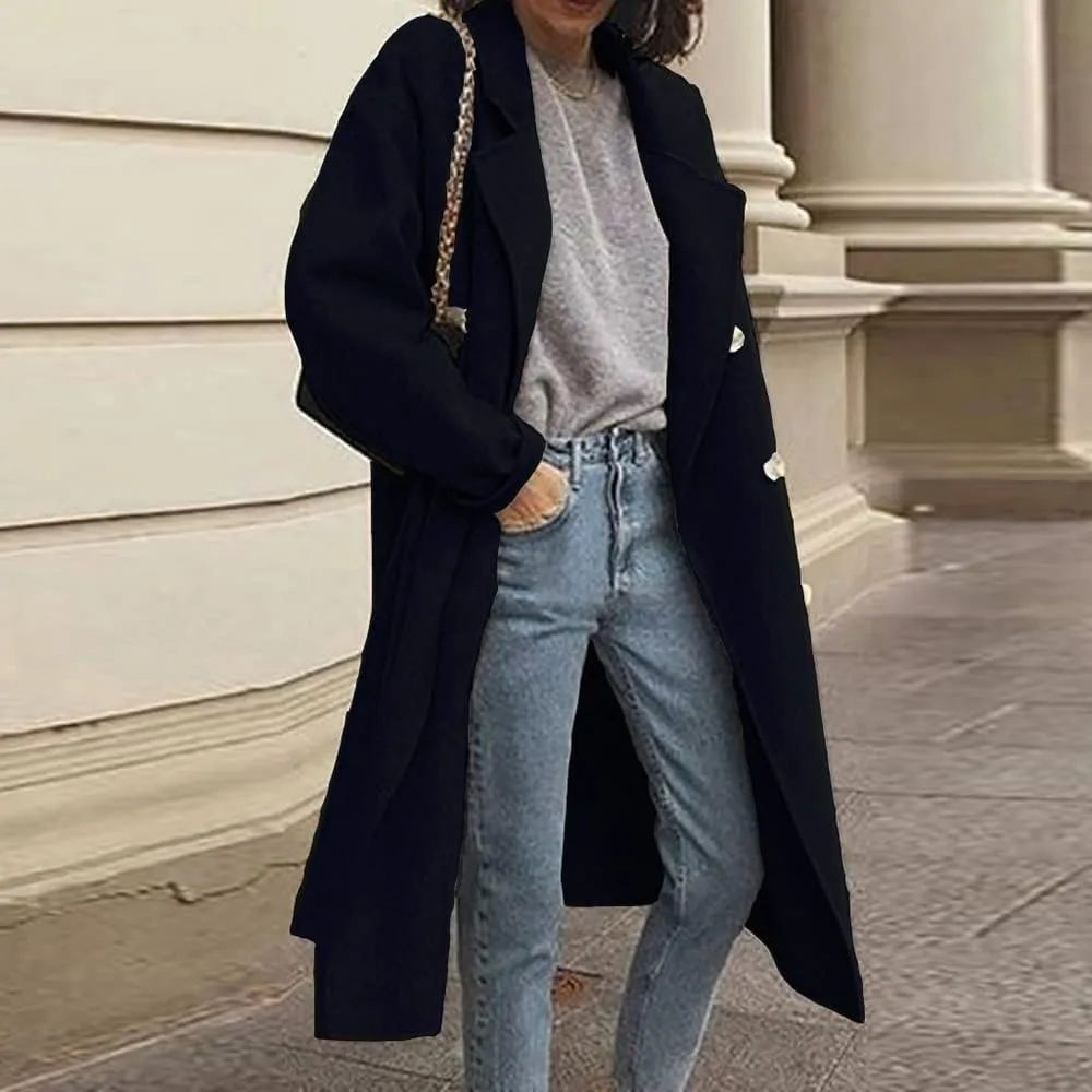 Mayntop Women Duffle Coat Dust Windbreaker Oversize Solid Color Notch Lapel Maxi-Long Jacket Button-Down Outerwear