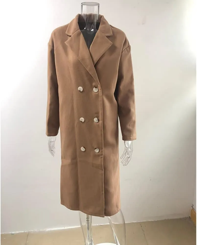 Mayntop Women Duffle Coat Dust Windbreaker Oversize Solid Color Notch Lapel Maxi-Long Jacket Button-Down Outerwear