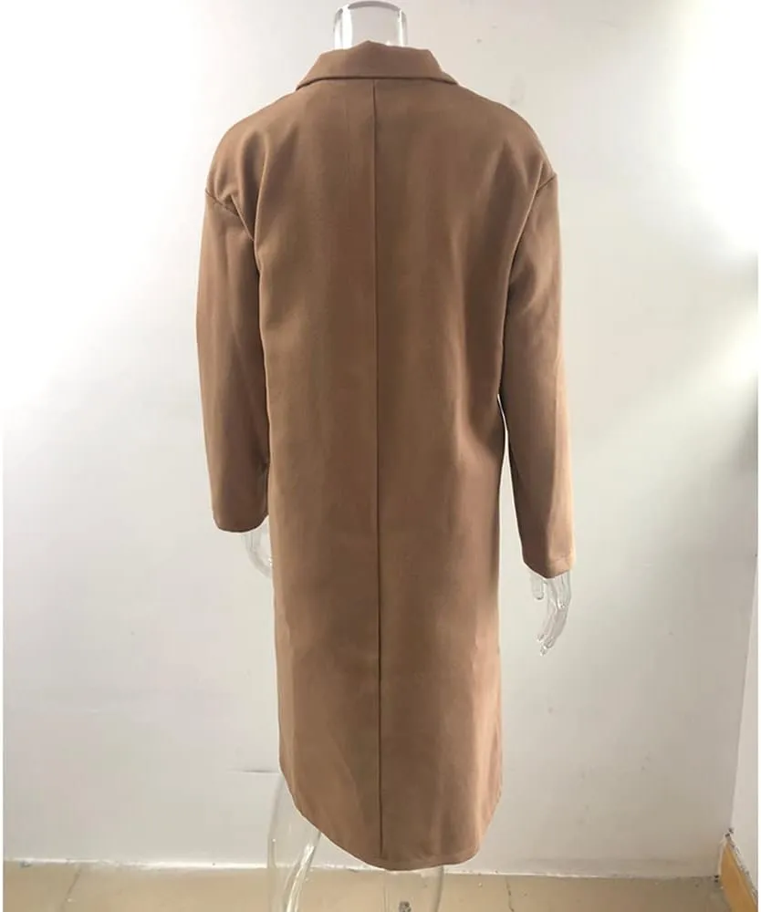 Mayntop Women Duffle Coat Dust Windbreaker Oversize Solid Color Notch Lapel Maxi-Long Jacket Button-Down Outerwear