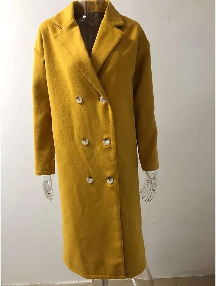 Mayntop Women Duffle Coat Dust Windbreaker Oversize Solid Color Notch Lapel Maxi-Long Jacket Button-Down Outerwear