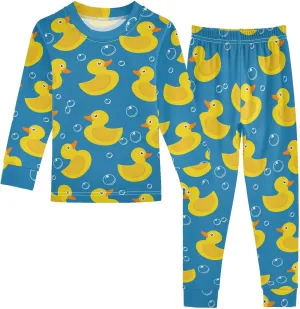 MCHIVER Yellow Rubber Duck Pajamas Set 2 Piece Cotton Pjs Set Long Sleeve Sleepwear Size 18M-8Y