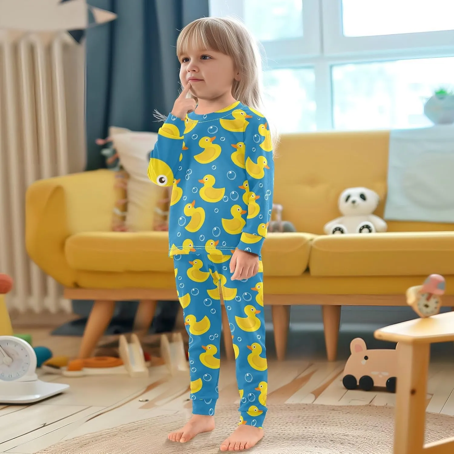 MCHIVER Yellow Rubber Duck Pajamas Set 2 Piece Cotton Pjs Set Long Sleeve Sleepwear Size 18M-8Y
