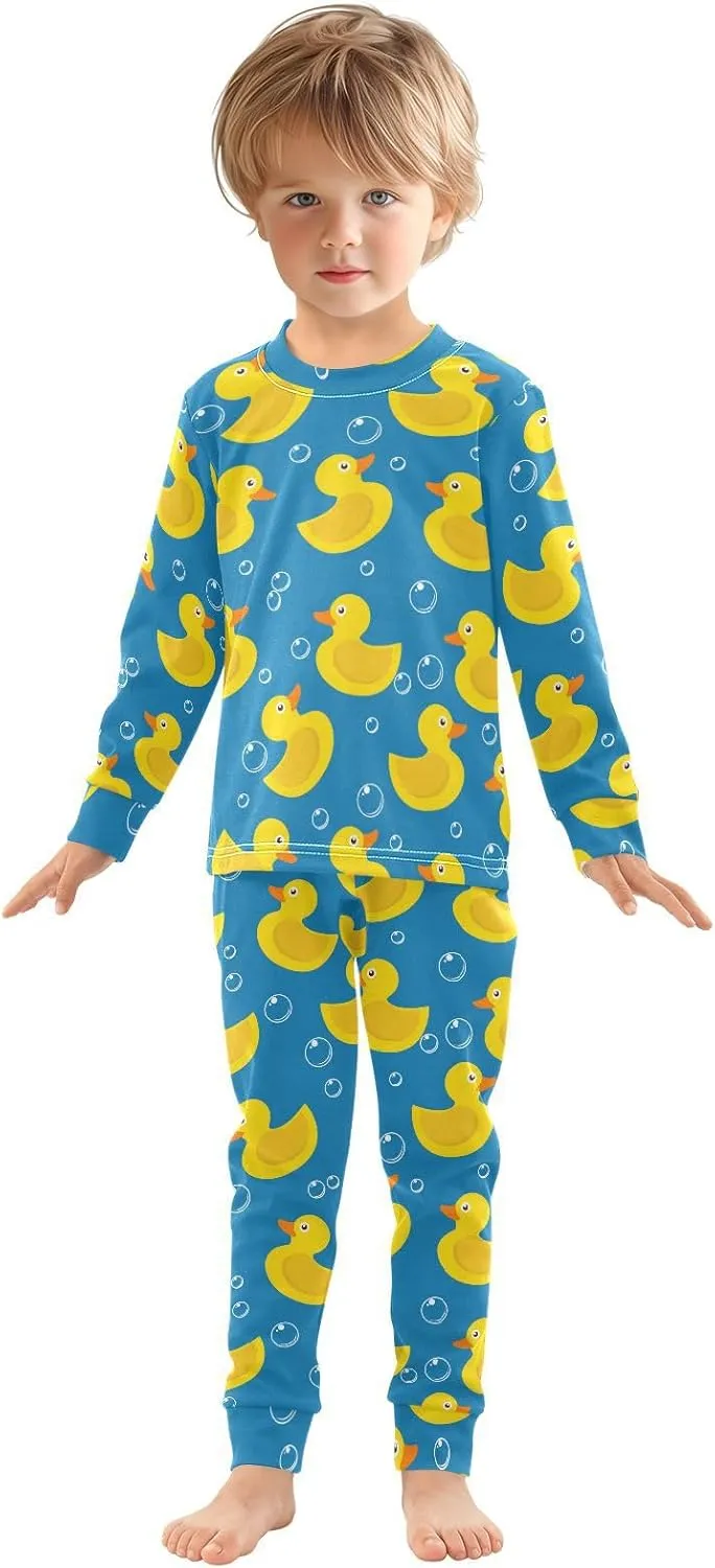 MCHIVER Yellow Rubber Duck Pajamas Set 2 Piece Cotton Pjs Set Long Sleeve Sleepwear Size 18M-8Y