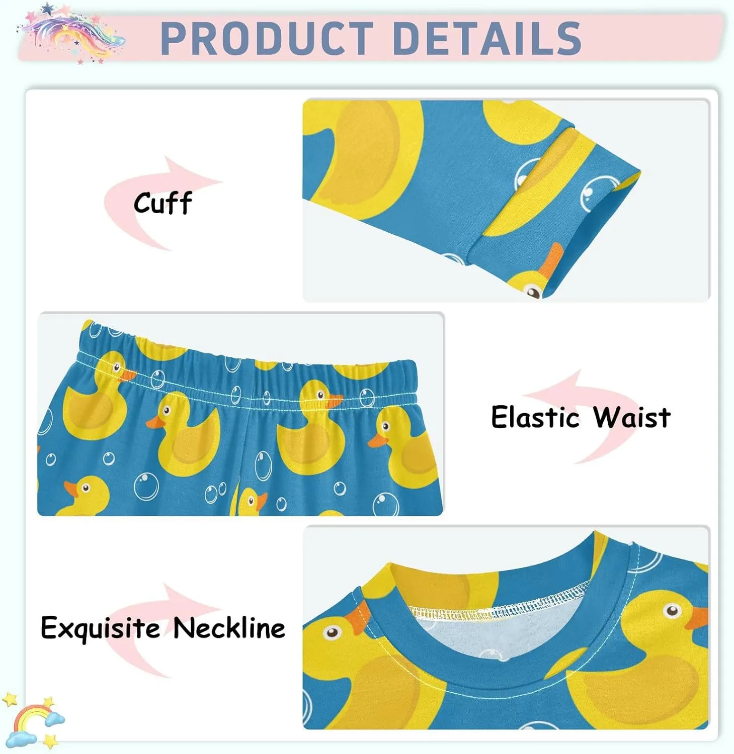 MCHIVER Yellow Rubber Duck Pajamas Set 2 Piece Cotton Pjs Set Long Sleeve Sleepwear Size 18M-8Y