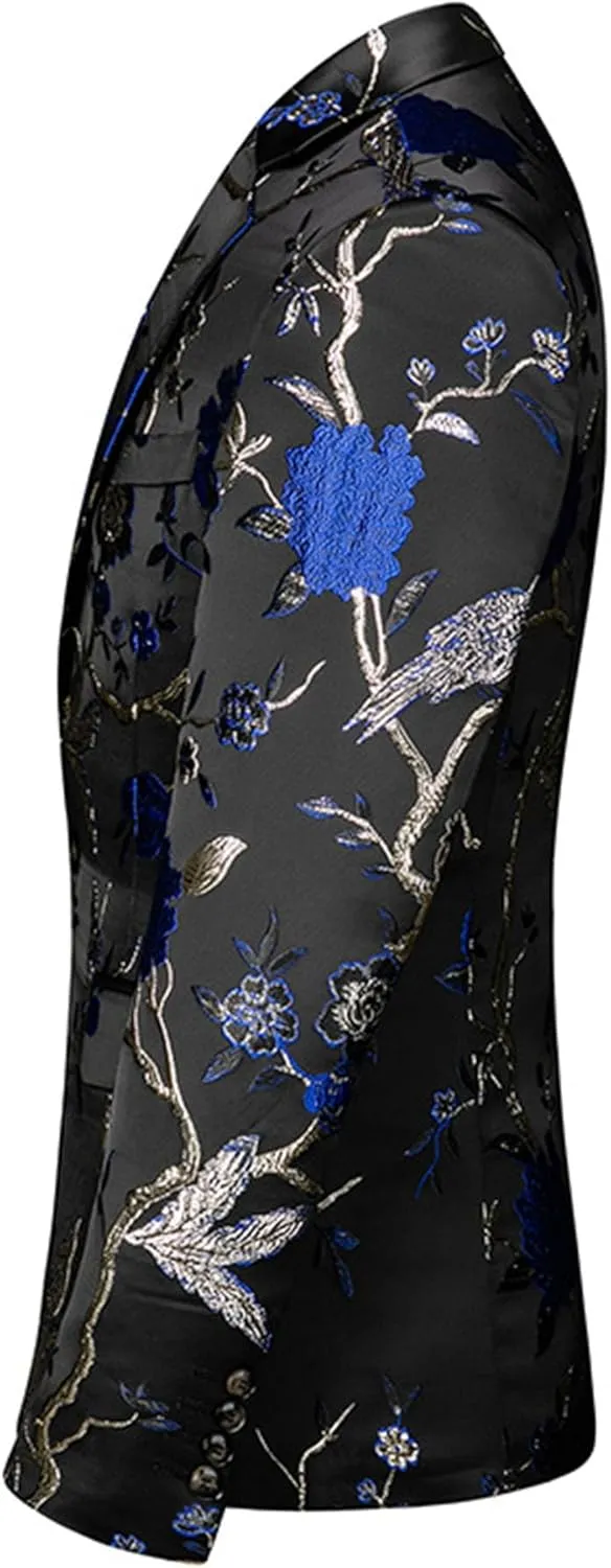 Mens 2 Piece Floral Dress Suit One Button Dinner Tuxedo Jacket & Pants Luxury Printed Wedding Blazer