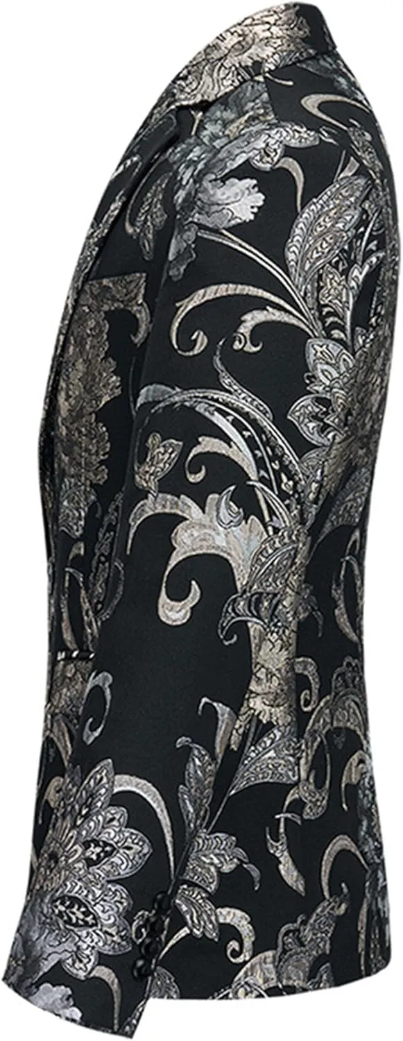 Mens 2 Piece Floral Dress Suit One Button Dinner Tuxedo Jacket & Pants Luxury Printed Wedding Blazer