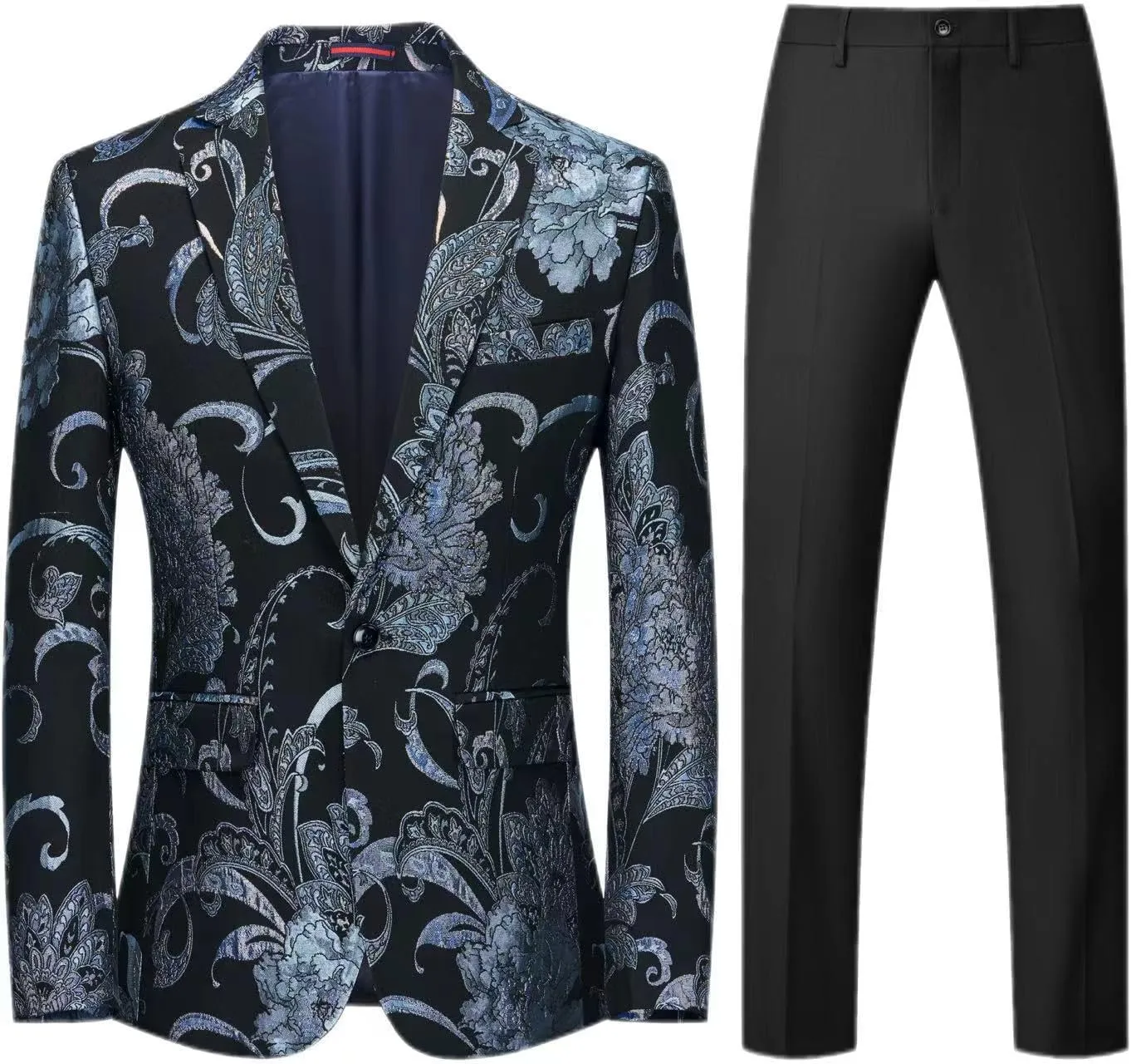Mens 2 Piece Floral Dress Suit One Button Dinner Tuxedo Jacket & Pants Luxury Printed Wedding Blazer