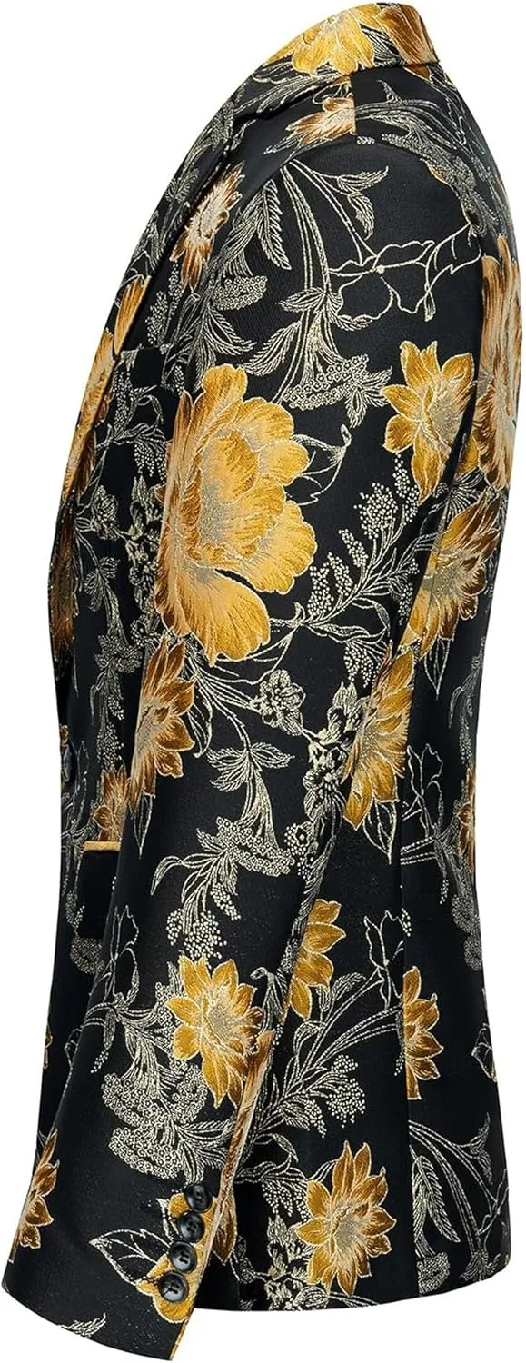 Mens 2 Piece Floral Dress Suit One Button Dinner Tuxedo Jacket & Pants Luxury Printed Wedding Blazer