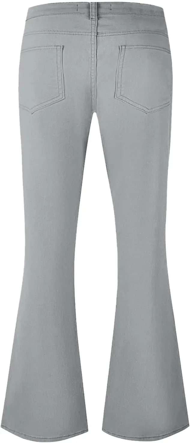 Mens Bell Bottoms Pants 70S Disco Jeans Pants Vintage Denim Pant Slim Fit Flared Pant Stretch Twill Trousers
