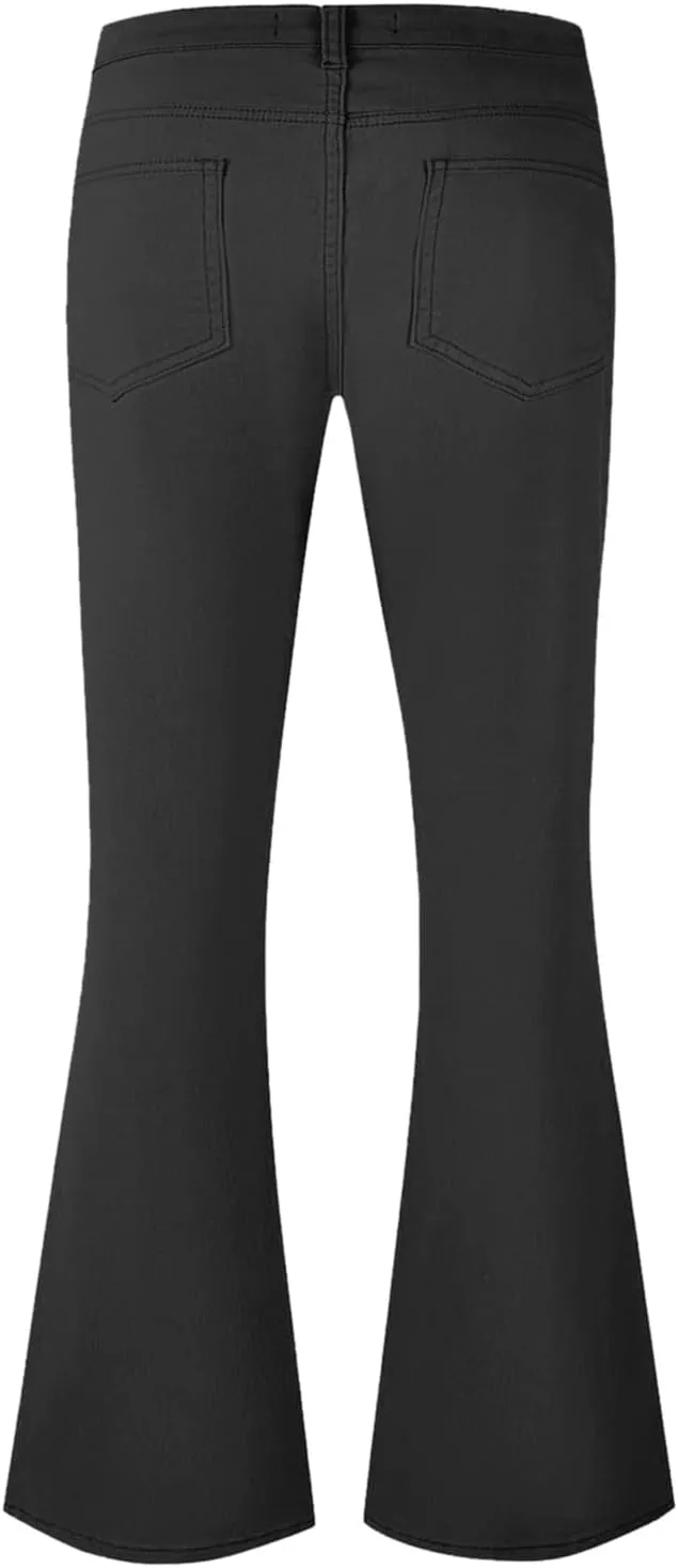 Mens Bell Bottoms Pants 70S Disco Jeans Pants Vintage Denim Pant Slim Fit Flared Pant Stretch Twill Trousers