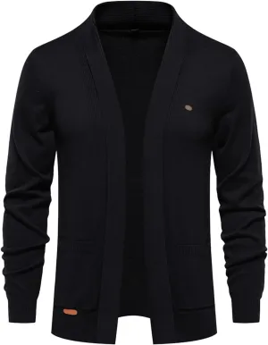 Mens Cardigan Sweater Casual Cable Knit V Neck Open Front Fleece Winter Sweater