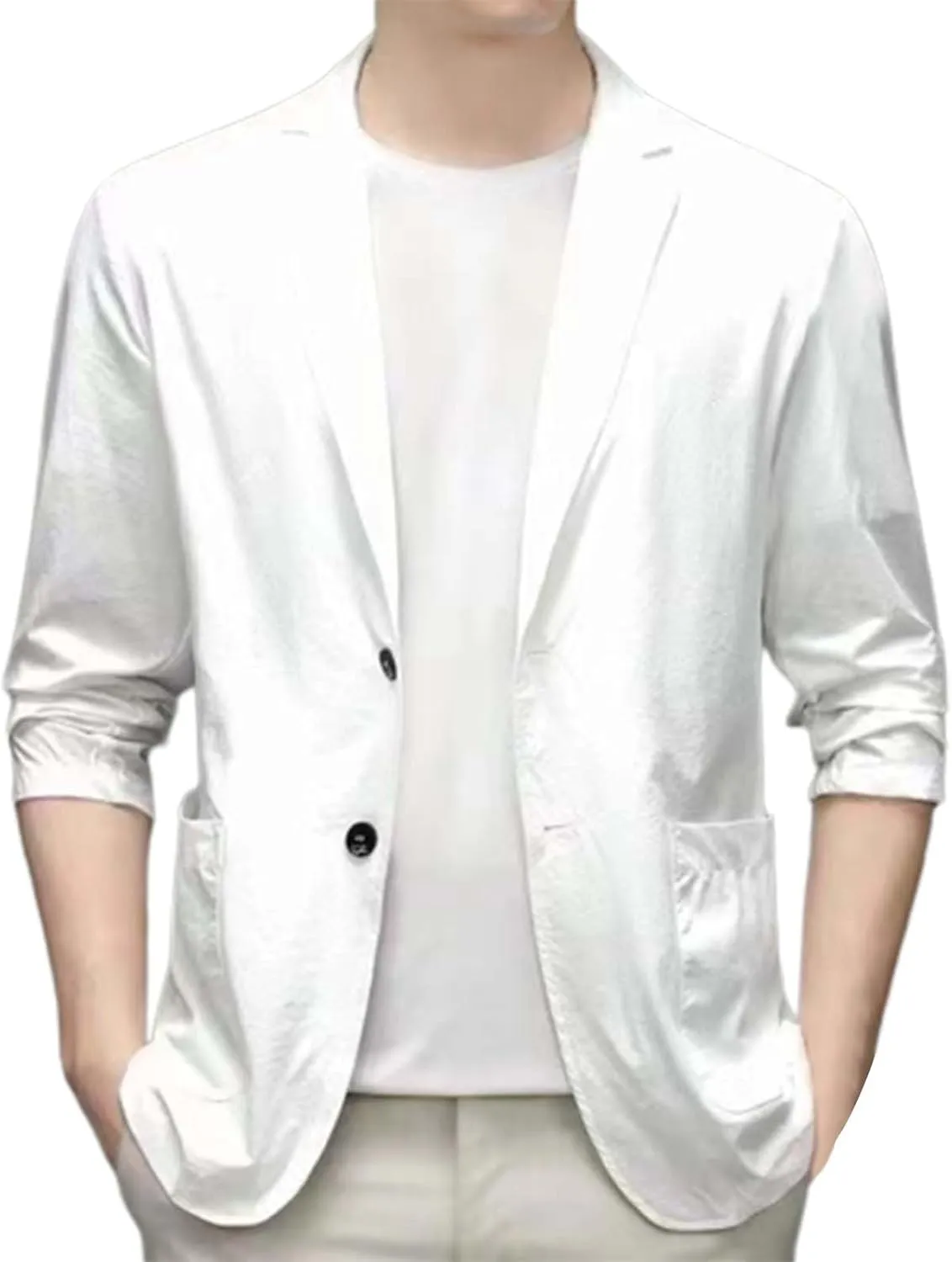 Mens Casual One Button Suit Blazer Jacket Slim Fit Sport Coat Suit Blazer Lightweight Jackets Business Blazer