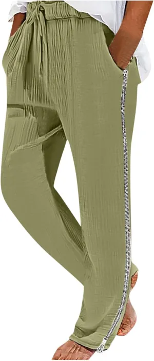 Mens Casual Soft Linen Pants Elastic Waist Drawstring Beach Spring Summer Pants Lightweight Linen Trousers Yoga Pants