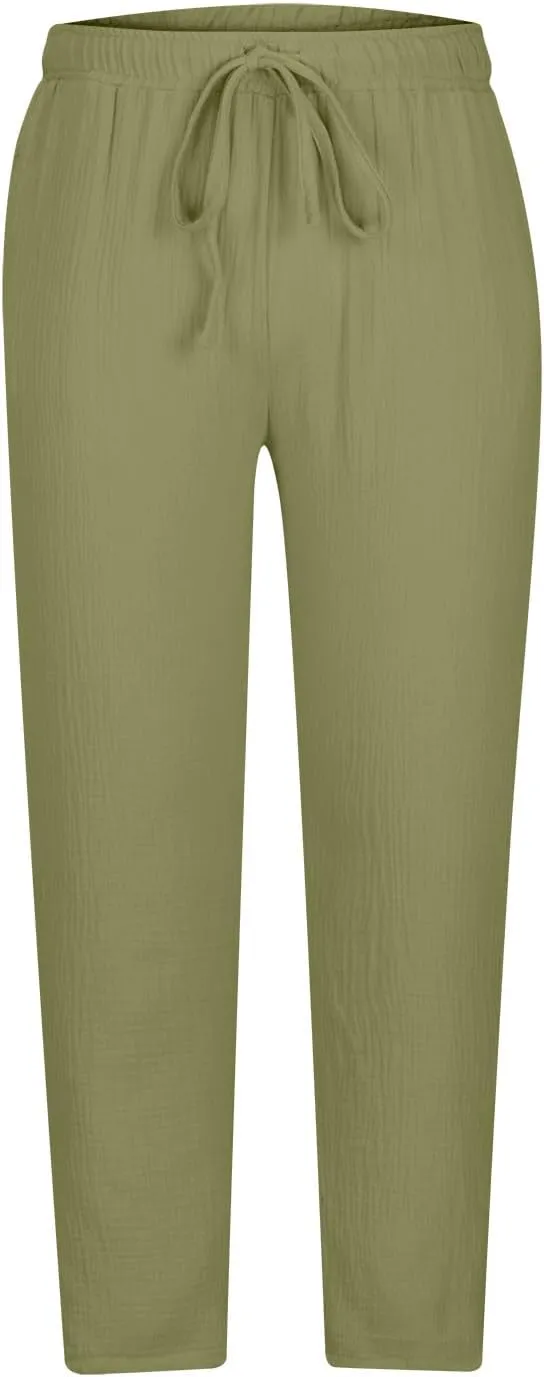 Mens Casual Soft Linen Pants Elastic Waist Drawstring Beach Spring Summer Pants Lightweight Linen Trousers Yoga Pants