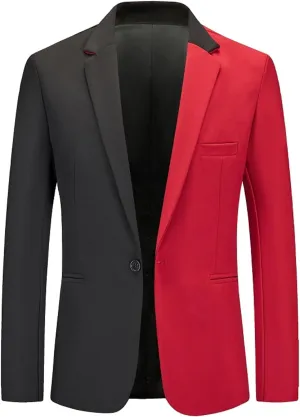 Men's Casual Suit Blazer Jackets Lightweight Sports Coats Color Block One Button Blazer Business Suit Jacket
