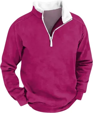 Mens Corduroy Sweatshirt Country Sweatshirts Winter Thick Sweater 1/4 Zip Stand Collar Cowboy Print Tactical Jacket
