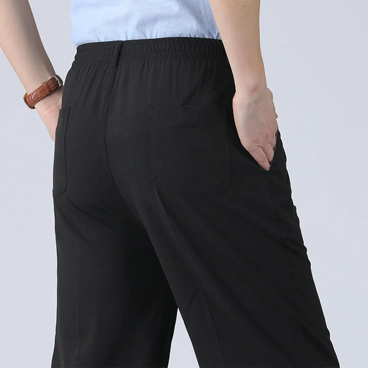 Men's Elastic Waist Pants Dressy Business Casual Slacks Trousers Bottoms Lightweight Comfy Fit