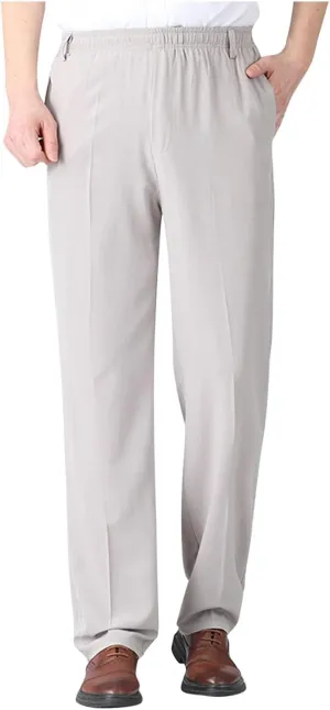 Men's Elastic Waist Pants Dressy Business Casual Slacks Trousers Bottoms Lightweight Comfy Fit