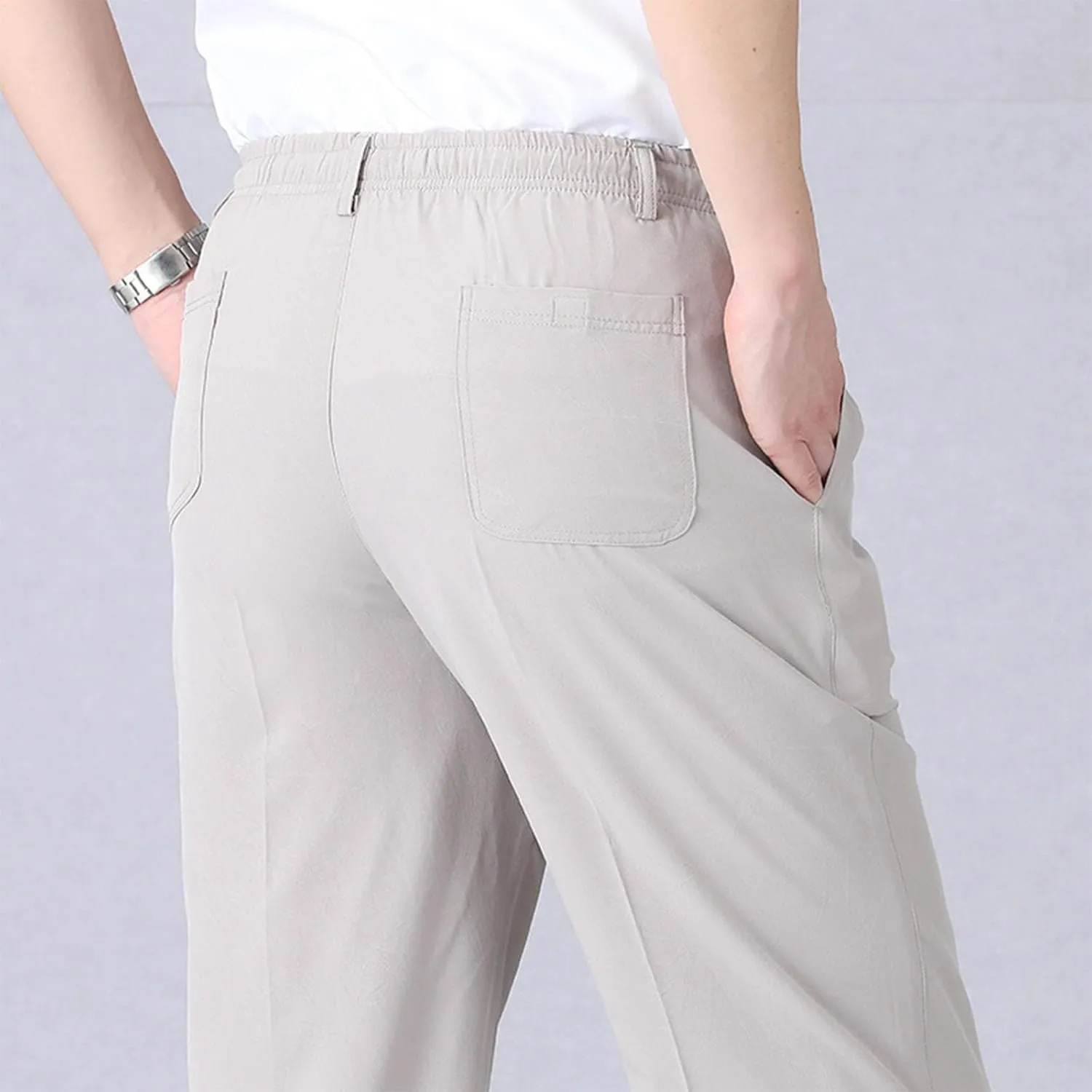 Men's Elastic Waist Pants Dressy Business Casual Slacks Trousers Bottoms Lightweight Comfy Fit