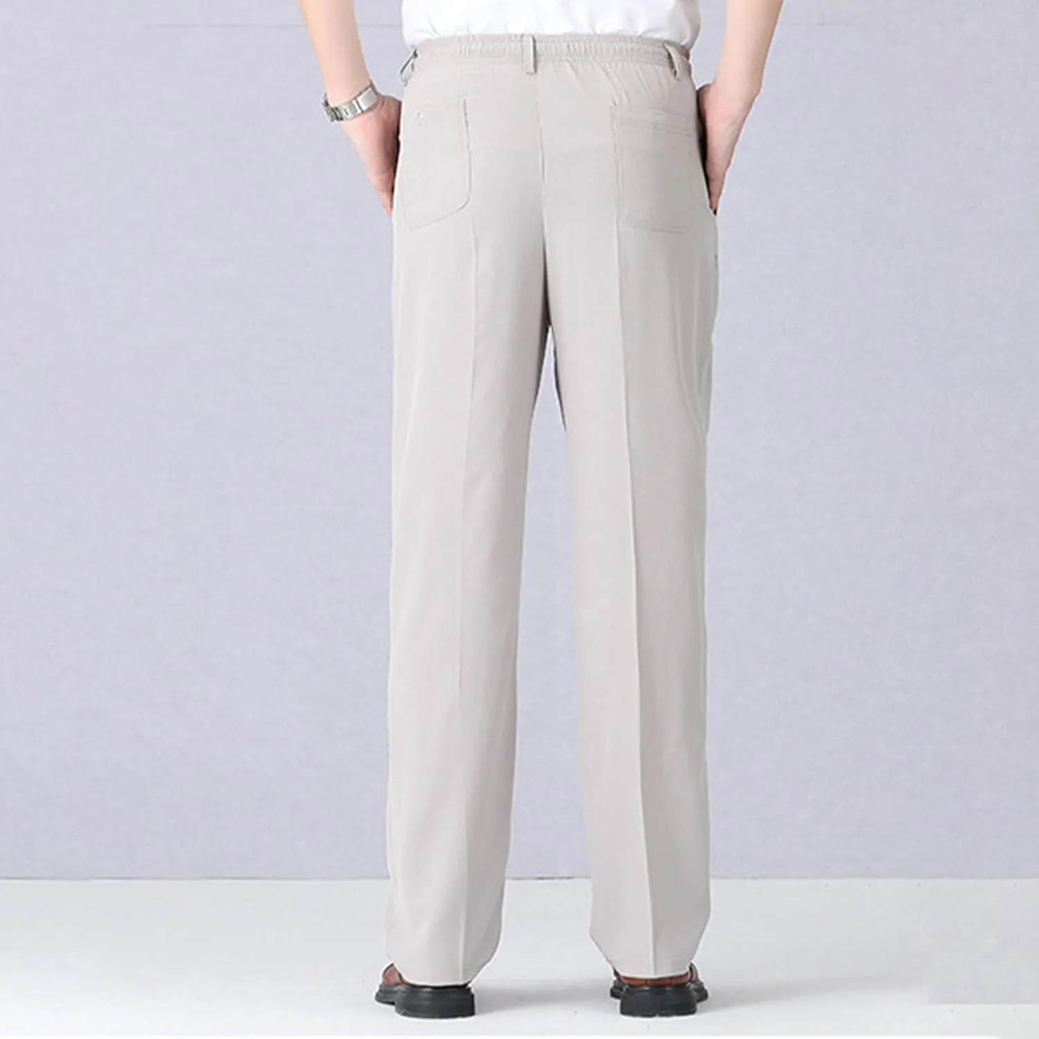 Men's Elastic Waist Pants Dressy Business Casual Slacks Trousers Bottoms Lightweight Comfy Fit