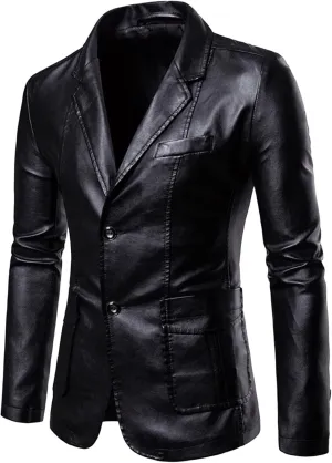 Mens Faux Leather Slim Fit Casual Blazer Sport Coat Blazer Suit Jacket Lightweight Business Jackets Suit Jackets