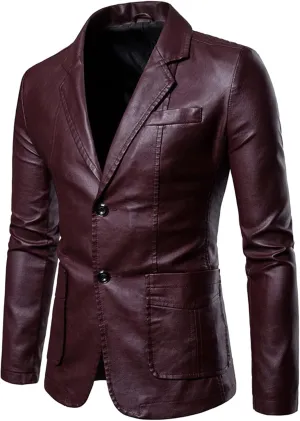 Mens Faux Leather Slim Fit Casual Blazer Sport Coat Blazer Suit Jacket Lightweight Business Jackets Suit Jackets