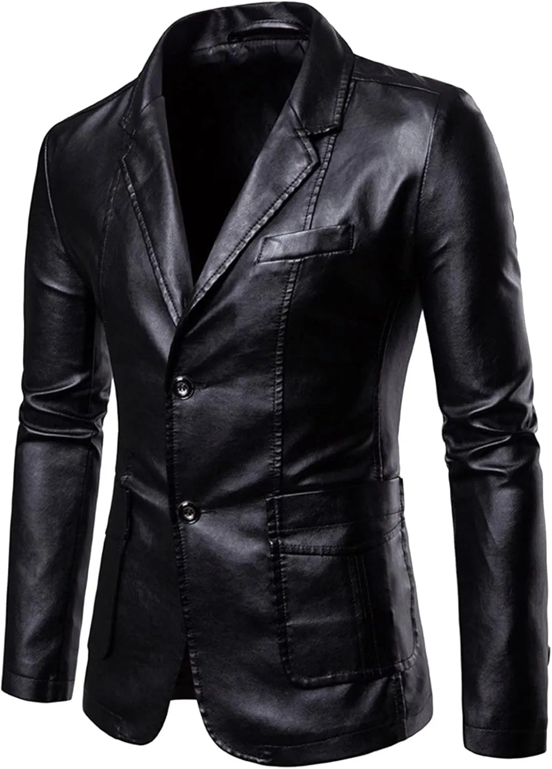Mens Faux Leather Slim Fit Casual Blazer Sport Coat Blazer Suit Jacket Lightweight Business Jackets Suit Jackets