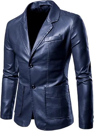 Mens Faux Leather Slim Fit Casual Blazer Sport Coat Blazer Suit Jacket Lightweight Business Jackets Suit Jackets