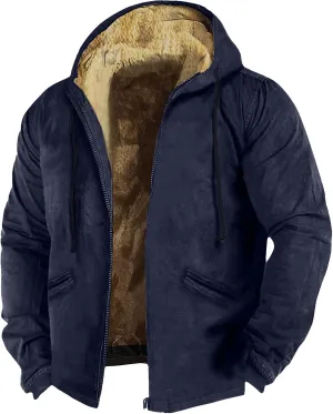 Mens Fuzzy Sherpa Jacket Long Sleeve Fleece Zip Up Coat Faux Puffer Jacket Outdoor Thick Varsity Coat Plus Size