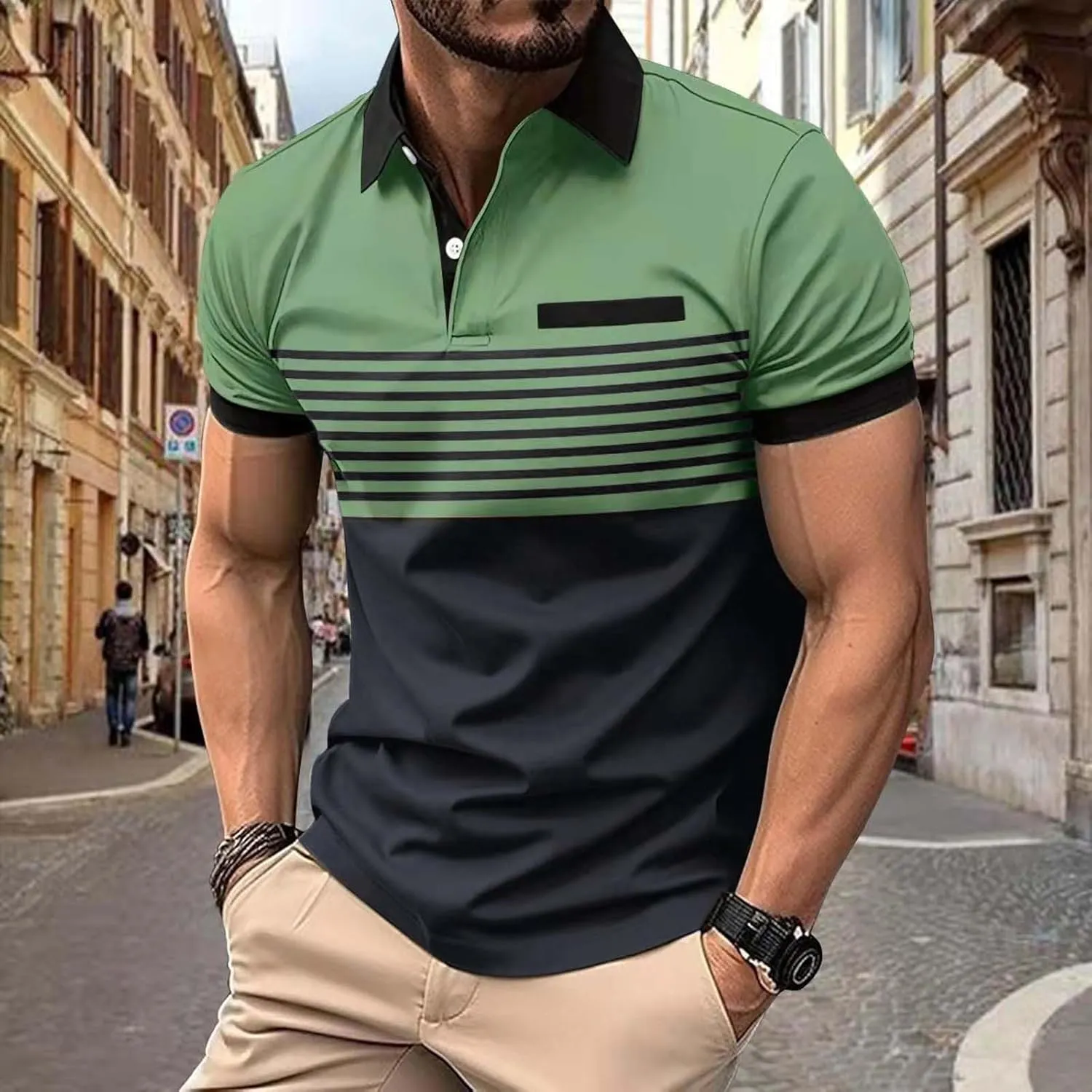 Mens Lightweight Golf Shirts with Pocket Button Down Short Sleeve Summer Casual Polos for Men Slim Fit Stretch Lapel Shirts