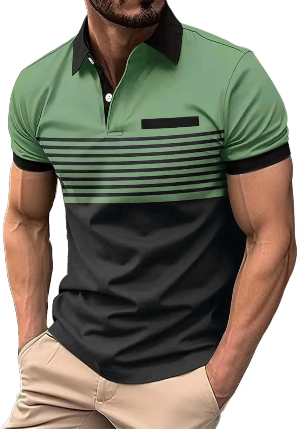 Mens Lightweight Golf Shirts with Pocket Button Down Short Sleeve Summer Casual Polos for Men Slim Fit Stretch Lapel Shirts