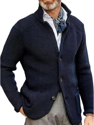 Mens Open Front Stand Collar Cardigans Slim Fit Button Down Plus Knitted Lapel Cardigans for Lightweight Winter