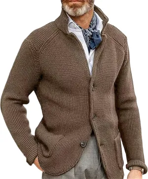 Mens Open Front Stand Collar Cardigans Slim Fit Button Down Plus Knitted Lapel Cardigans for Lightweight Winter