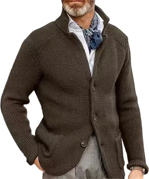 Mens Open Front Stand Collar Cardigans Slim Fit Button Down Plus Knitted Lapel Cardigans for Lightweight Winter
