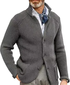 Mens Open Front Stand Collar Cardigans Slim Fit Button Down Plus Knitted Lapel Cardigans for Lightweight Winter