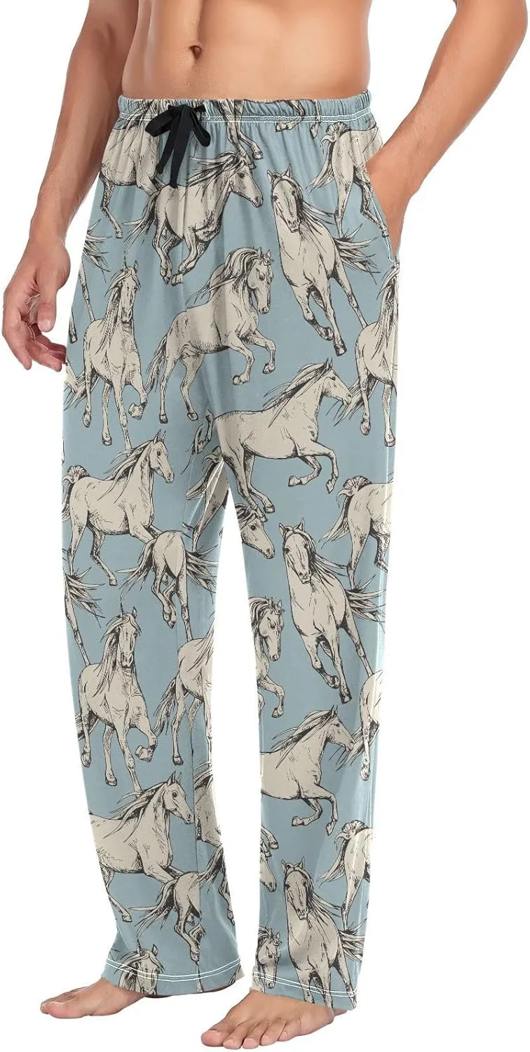 Men's Pajama Pants Soft Comfy Horses Sleep Lounge Pants Pjs Bottoms with Pockets