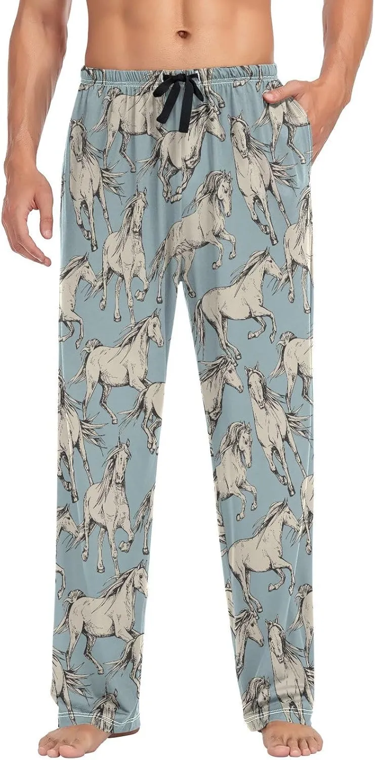 Men's Pajama Pants Soft Comfy Horses Sleep Lounge Pants Pjs Bottoms with Pockets