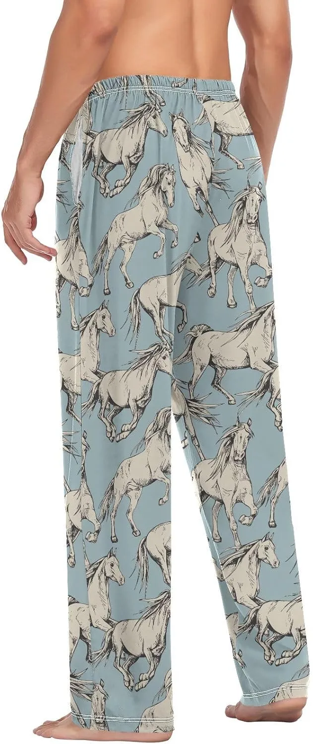 Men's Pajama Pants Soft Comfy Horses Sleep Lounge Pants Pjs Bottoms with Pockets