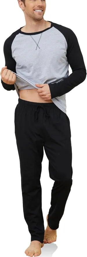 Mens Pajamas Set Cotton Pajamas for Men Sleepwear Long Sleeve & Pajama Pants Soft Pjs Sets with Pockets